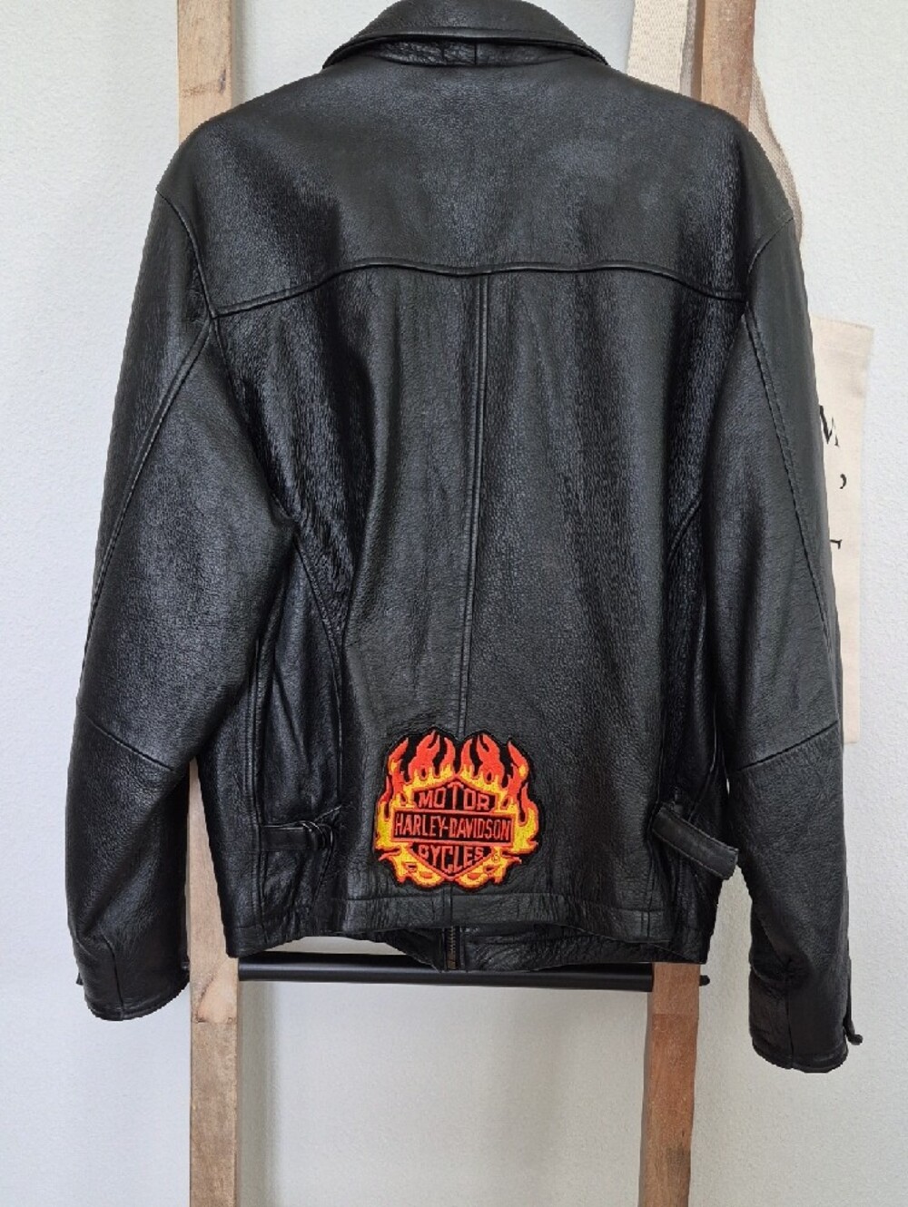 Wilson Black Leather Zip-Up Bomber Jacket With Harley Davidson Patch